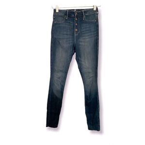 Hollister curvy hi rise skinny jeans dark button fly Frayed raw hem 1L 25w 28